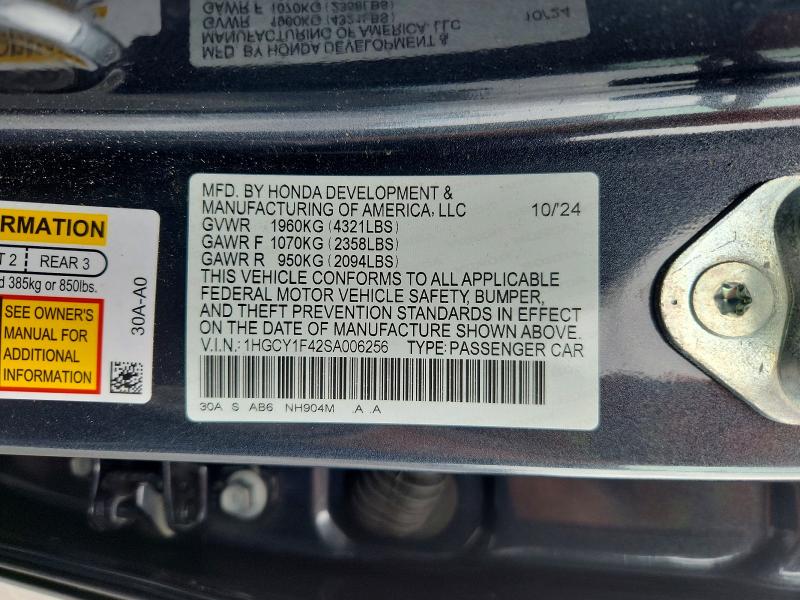 Aukcja sprzedaży 2025 Honda Accord, vin: 1HGCY1F42SA006256, numer aukcji: 65255876