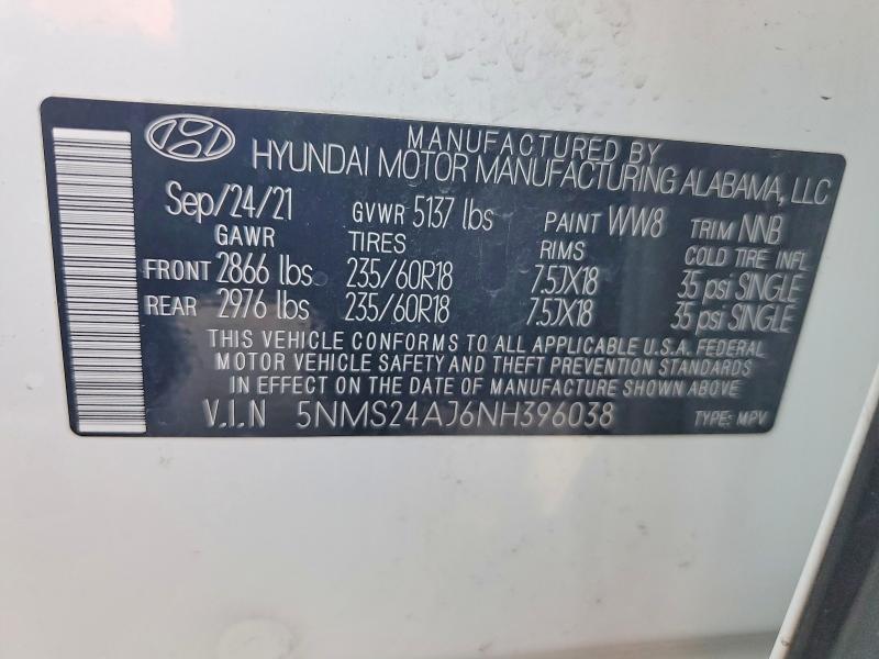63338296 :رقم المزاد ، 5NMS24AJ6NH396038 vin ، 2022 Hyundai Santa Fe مزاد بيع