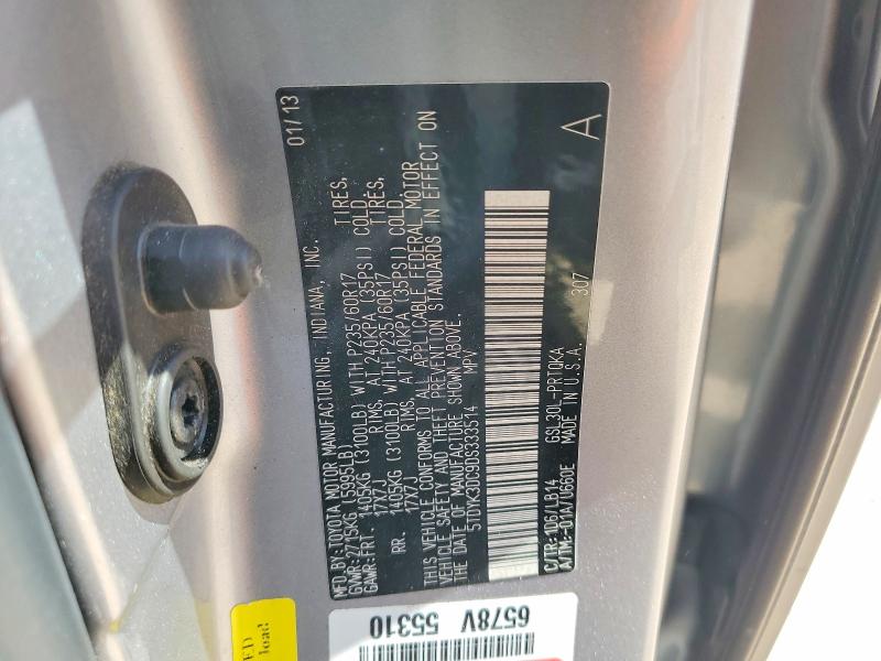 65055936 :رقم المزاد ، 5TDYK3DC9DS333514 vin ، 2013 Toyota Sienna مزاد بيع