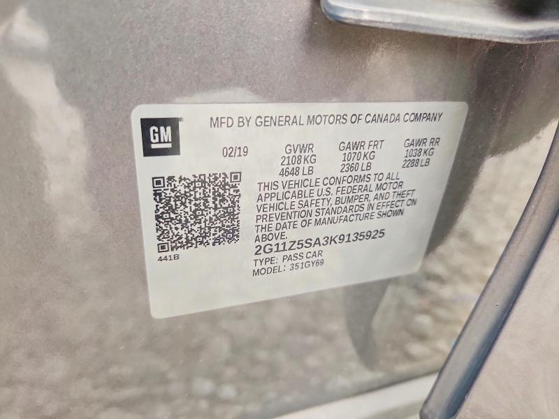 64119246 :رقم المزاد ، 2G11Z5SA3K9135925 vin ، 2019 Chevrolet Impala مزاد بيع