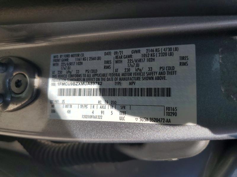 Aukcja sprzedaży 2021 Ford Escape, vin: 1FMCU9BZXMUA89782, numer aukcji: 66273346