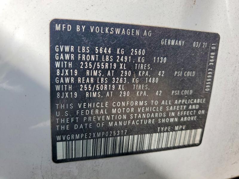 65334266 :رقم المزاد ، WVGRMPE2XMP025317 vin ، 2021 Volkswagen Id.4 مزاد بيع