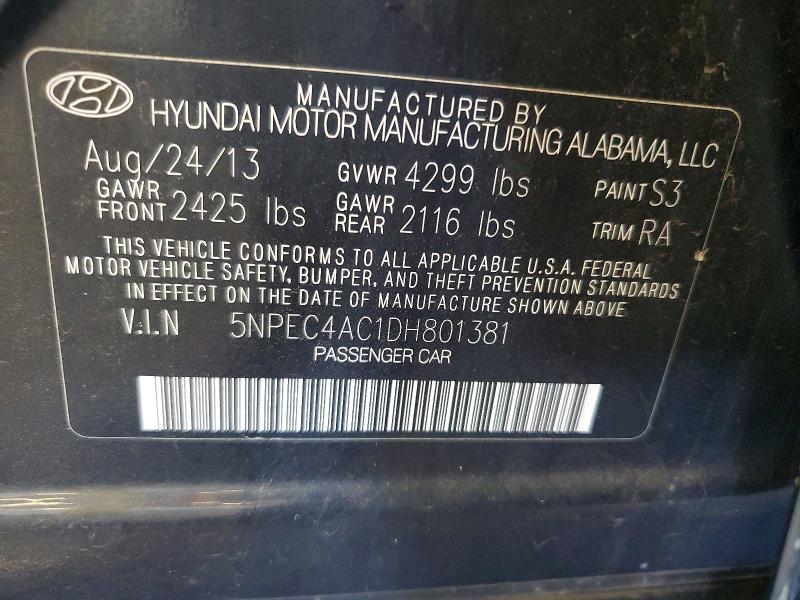 Продаж на аукціоні авто 2013 Hyundai Sonata, vin: 5NPEC4AC1DH801381, номер лоту: 64680126