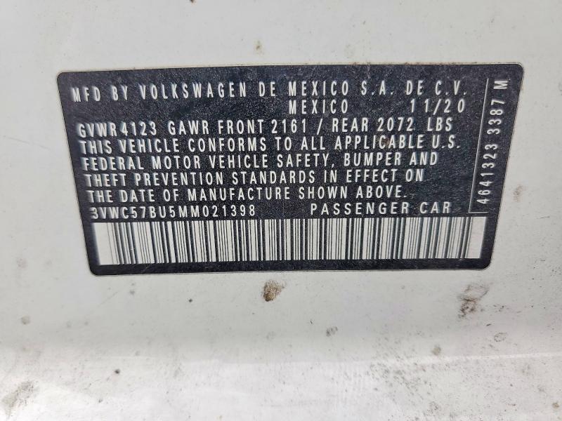 Продаж на аукціоні авто 2021 Volkswagen Jetta, vin: 3VWC57BU5MM021398, номер лоту: 66074596