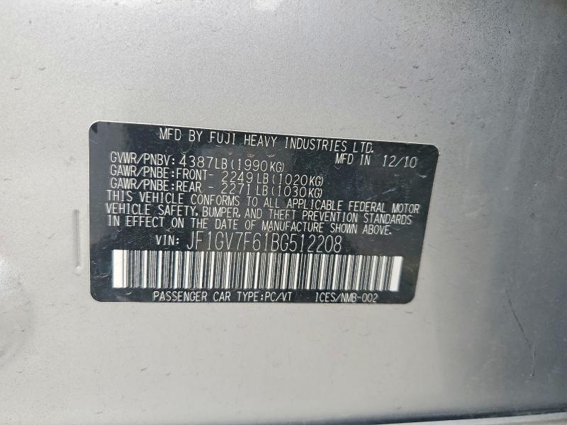 Продаж на аукціоні авто 2011 Subaru Impreza, vin: JF1GV7F61BG512208, номер лоту: 65026136