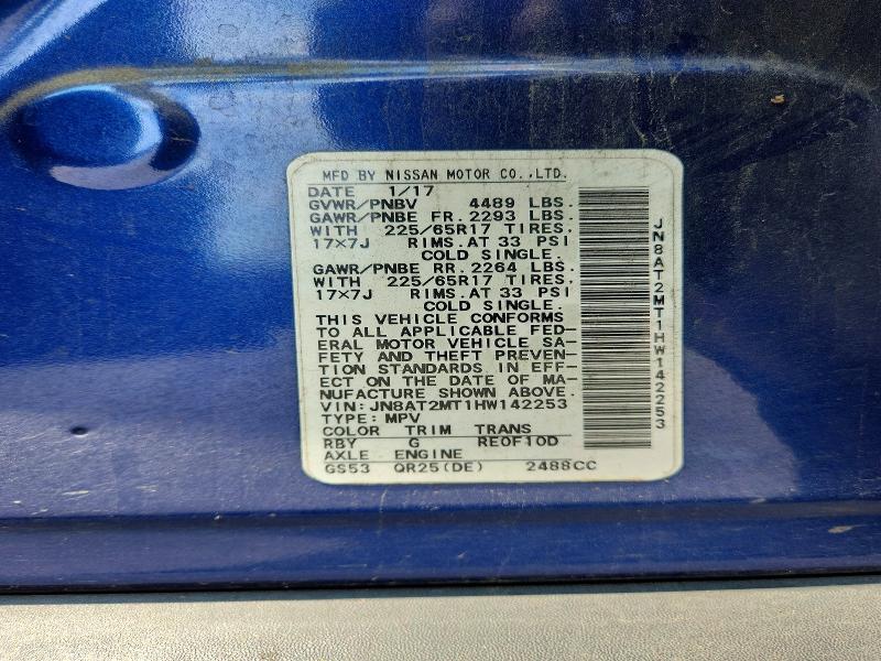 63111066 :رقم المزاد ، JN8AT2MT1HW142253 vin ، 2017 Nissan Rogue مزاد بيع
