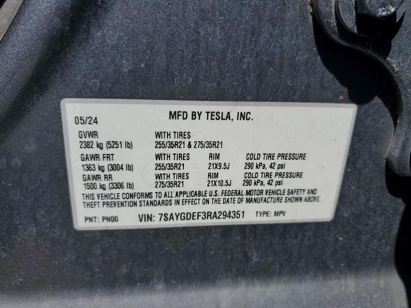 Продажа на аукционе авто 2024 Tesla Model Y, vin: 7SAYGDEF3RA294351, номер лота: 63211226