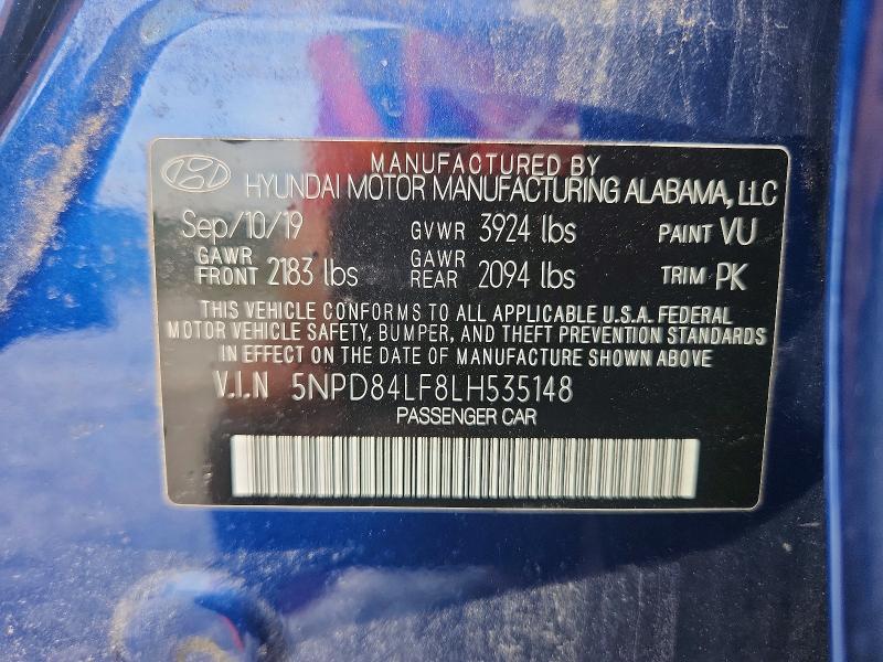 66085966 :رقم المزاد ، 5NPD84LF8LH535148 vin ، 2020 Hyundai Elantra مزاد بيع