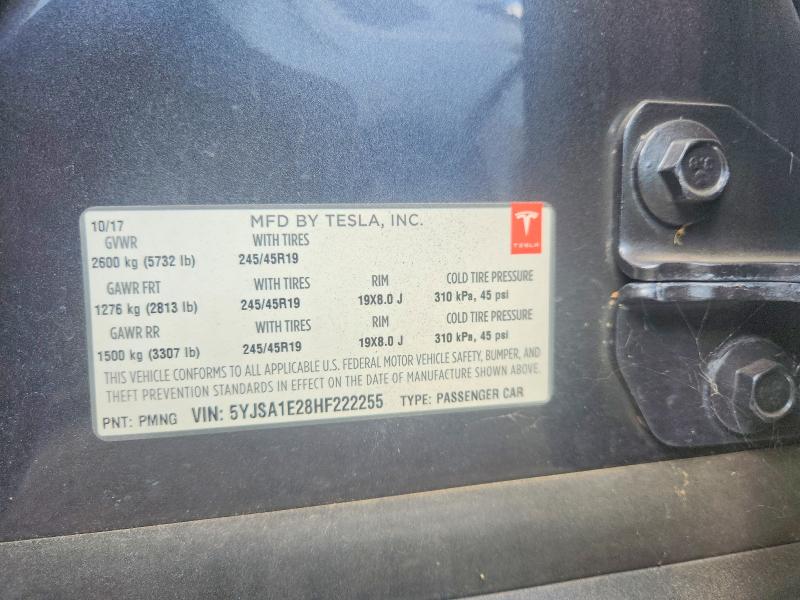 65385656 :رقم المزاد ، 5YJSA1E28HF222255 vin ، 2017 Tesla Model S مزاد بيع