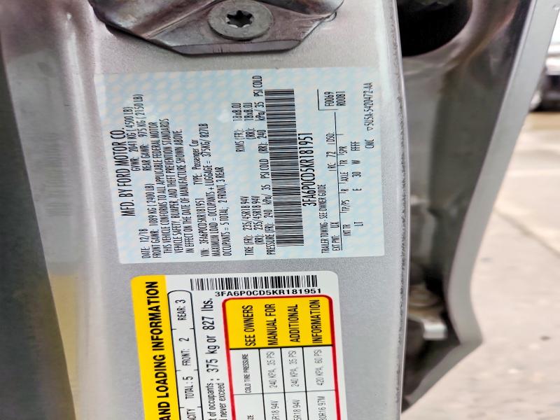Продаж на аукціоні авто 2019 Ford Fusion, vin: 3FA6P0CD5KR181951, номер лоту: 63130906