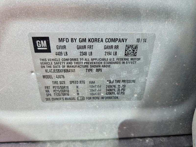 65263866 :رقم المزاد ، KL4CJESBXFB064141 vin ، 2015 Buick Encore مزاد بيع
