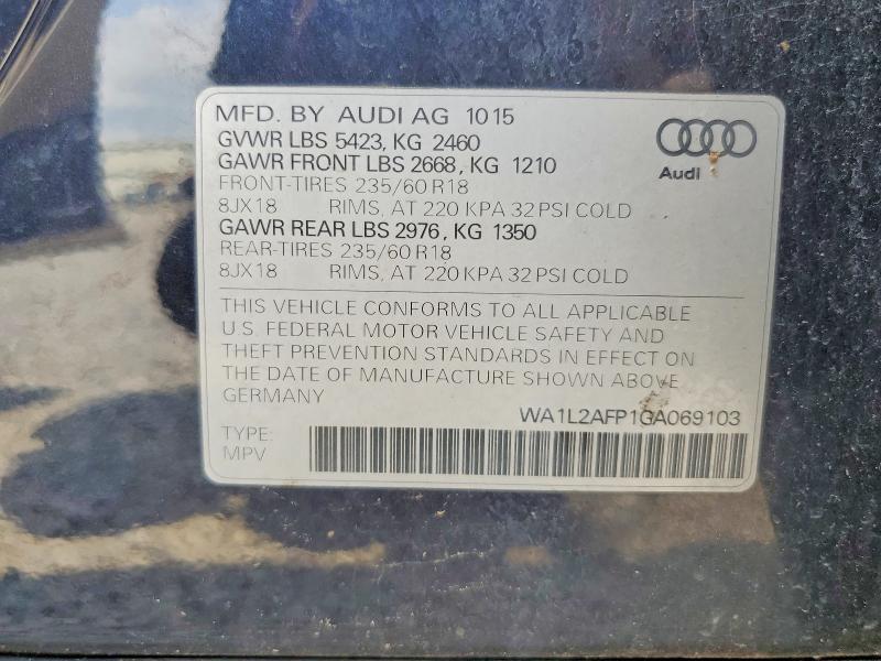 Aukcja sprzedaży 2016 Audi Q5, vin: WA1L2AFP1GA069103, numer aukcji: 64744136