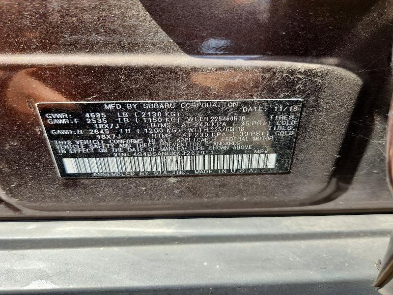 64279506 :رقم المزاد ، 4S4BSANCXK3262911 vin ، 2019 Subaru Outback مزاد بيع