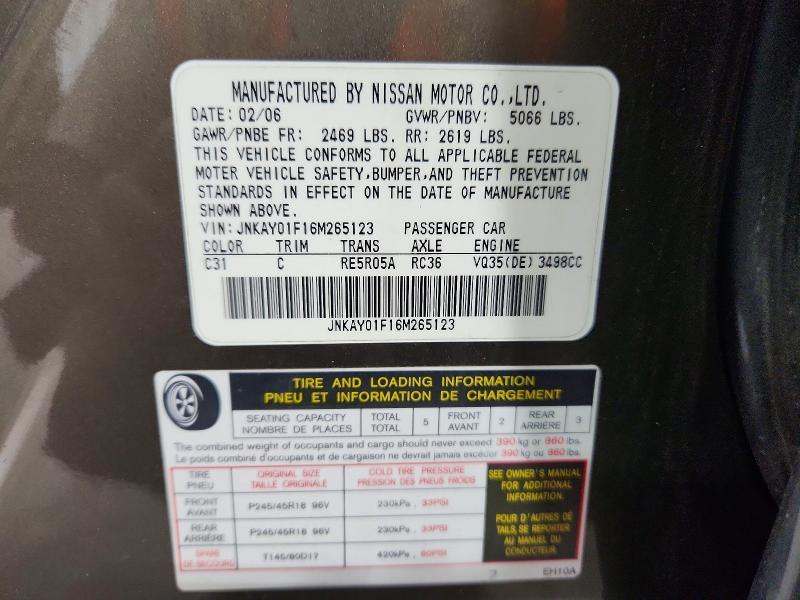 Aukcja sprzedaży 2006 Infiniti M35, vin: JNKAY01F16M265123, numer aukcji: 63146086