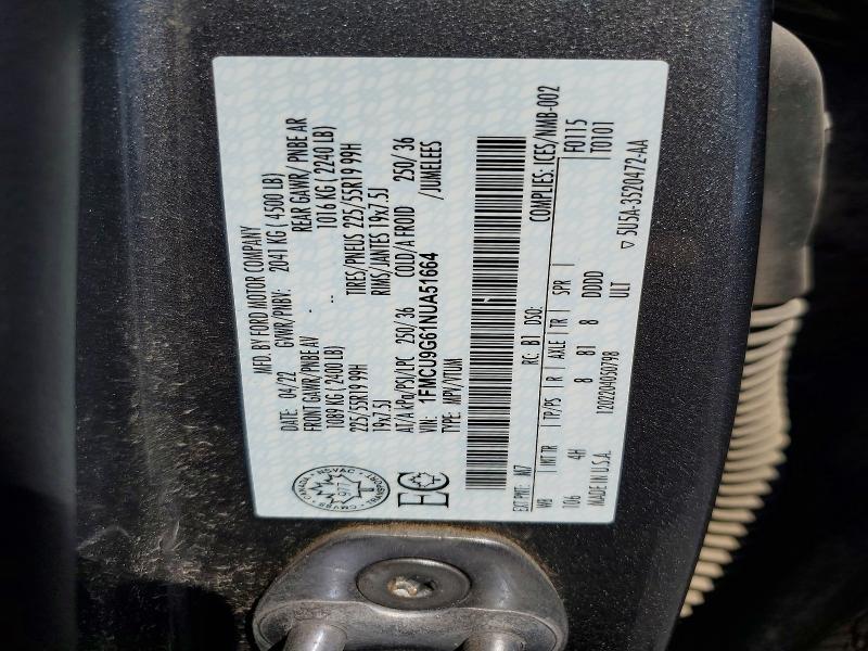 Aukcja sprzedaży 2022 Ford Escape, vin: 1FMCU9G61NUA51664, numer aukcji: 64113136