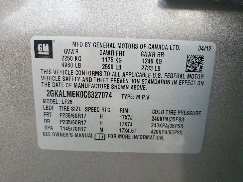 Продаж на аукціоні авто 2012 Gmc Terrain, vin: 2GKALMEK0C6327074, номер лоту: 64531936
