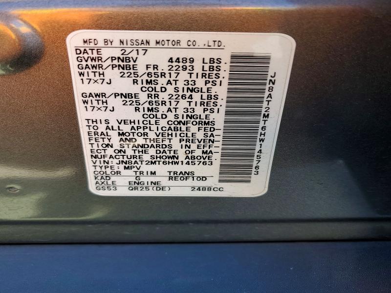 65613996 :رقم المزاد ، JN8AT2MT6HW145763 vin ، 2017 Nissan Rogue مزاد بيع