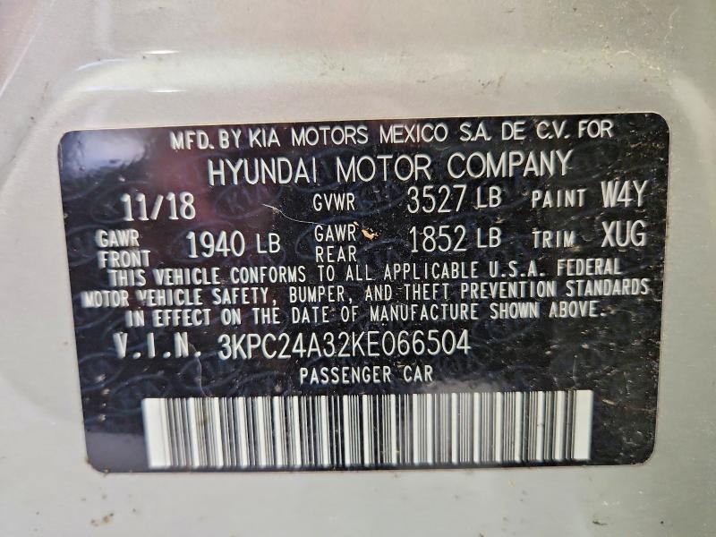 65573896 :رقم المزاد ، 3KPC24A32KE066504 vin ، 2019 Hyundai Accent مزاد بيع