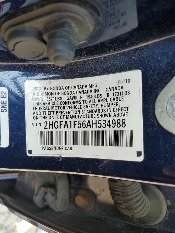 58072326 :رقم المزاد ، 2HGFA1F56AH534988 vin ، 2010 Honda Civic مزاد بيع