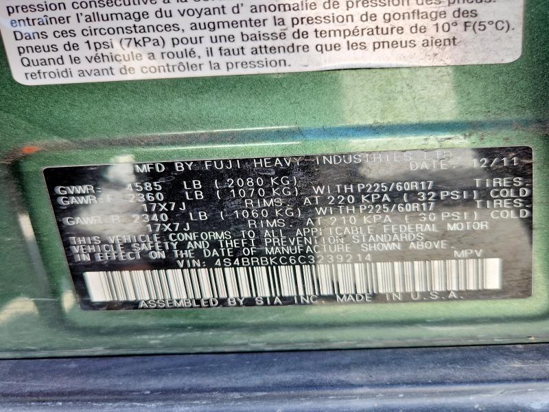Aukcja sprzedaży 2012 Subaru Outback, vin: 4S4BRBKC6C3239214, numer aukcji: 66254826