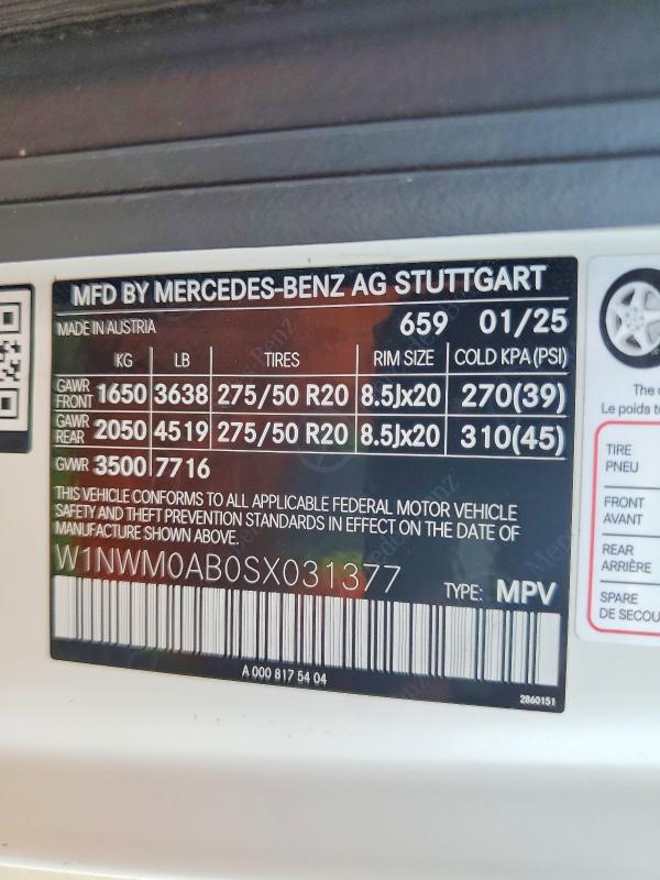 64327866 :رقم المزاد ، W1NWM0AB0SX031377 vin ، 2025 Mercedes-benz G مزاد بيع