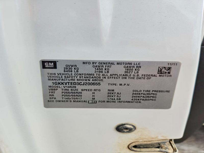 Aukcja sprzedaży 2012 Gmc Acadia, vin: 1GKKVTED3CJ200655, numer aukcji: 64019196