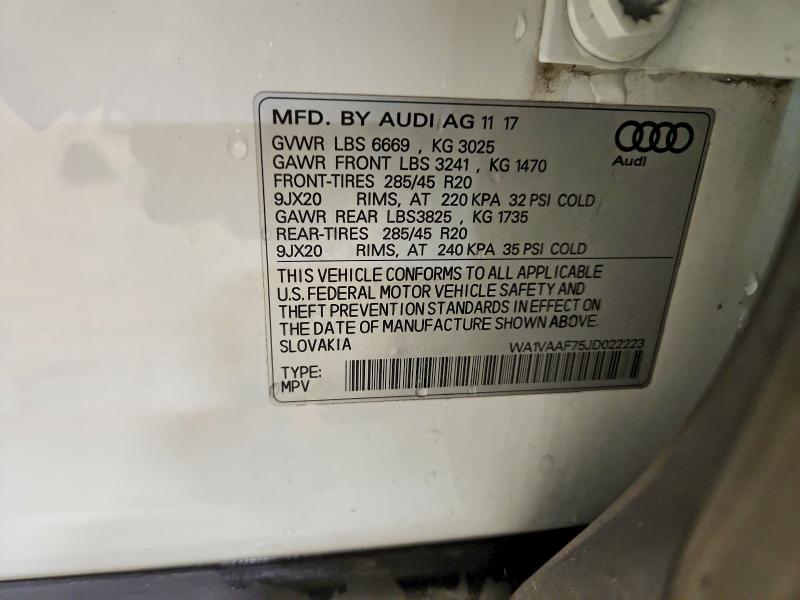 2018 Audi Q7 მანქანა იყიდება აუქციონზე, vin: WA1VAAF75JD022223, აუქციონის ნომერი: 64070456