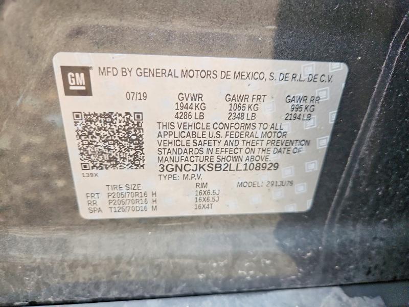 64954916 :رقم المزاد ، 3GNCJKSB2LL108929 vin ، 2020 Chevrolet Trax مزاد بيع
