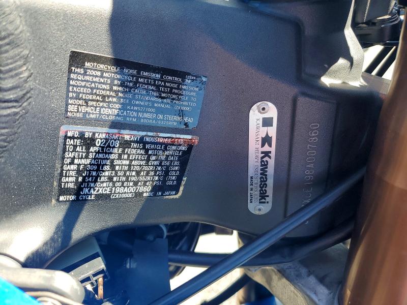 Продажа на аукционе авто 2008 Kawasaki Zx1000, vin: JKAZXCE198A007860, номер лота: 64123946
