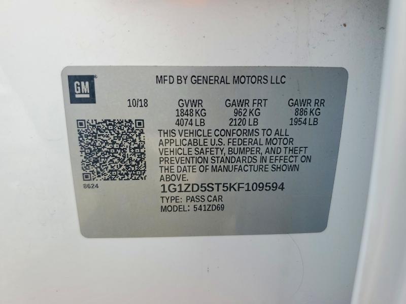 Aukcja sprzedaży 2019 Chevrolet Malibu, vin: 1G1ZD5ST5KF109594, numer aukcji: 63799516