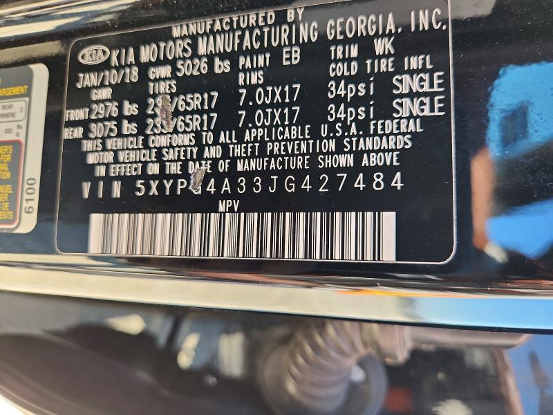 Aukcja sprzedaży 2018 Kia Sorento, vin: 5XYPG4A33JG427484, numer aukcji: 67081106