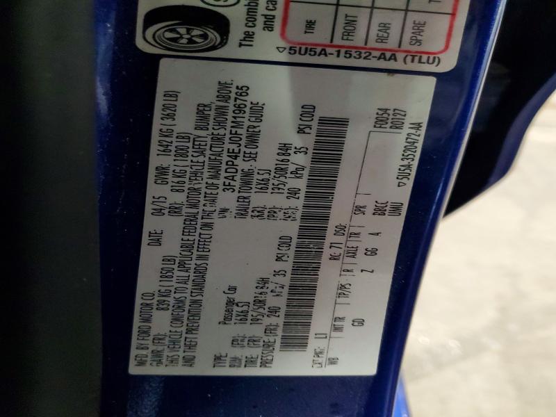2015 Ford Fiesta მანქანა იყიდება აუქციონზე, vin: 3FADP4EJ0FM196765, აუქციონის ნომერი: 65615046