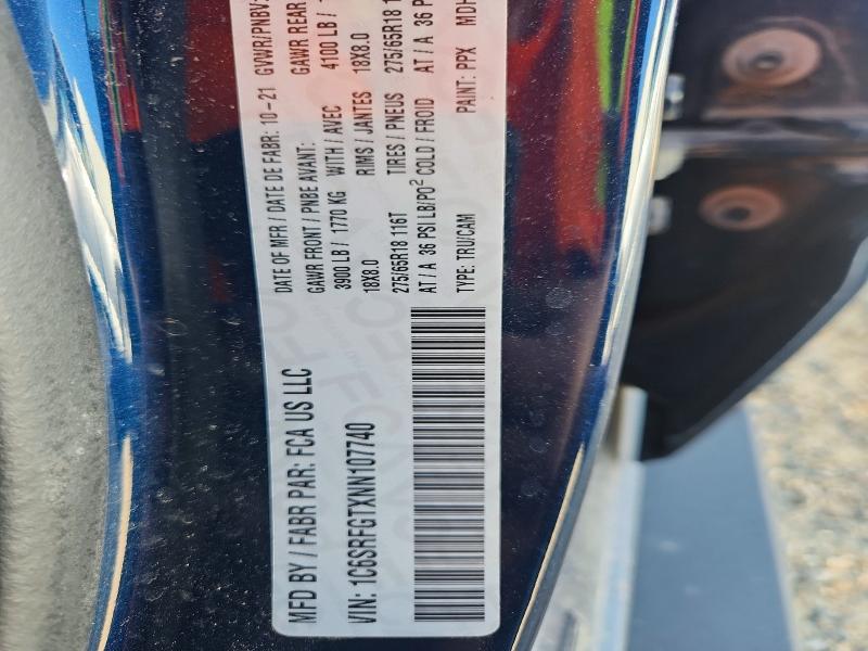 2022 Ram 1500 მანქანა იყიდება აუქციონზე, vin: 1C6SRFGTXNN107740, აუქციონის ნომერი: 66561466