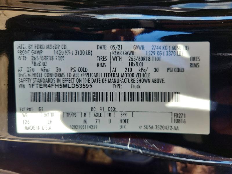 65448016 :رقم المزاد ، 1FTER4FH5MLD53595 vin ، 2021 Ford Ranger مزاد بيع