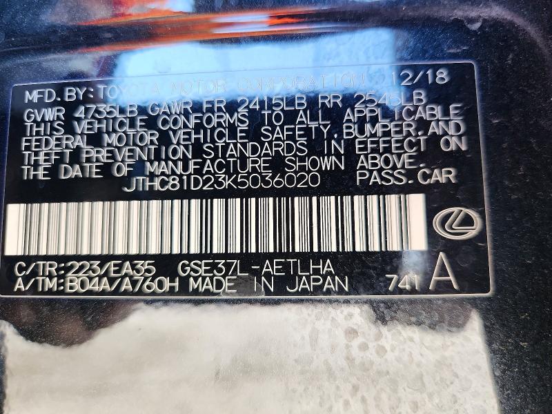 Aukcja sprzedaży 2019 Lexus Is, vin: JTHC81D23K5036020, numer aukcji: 66293046