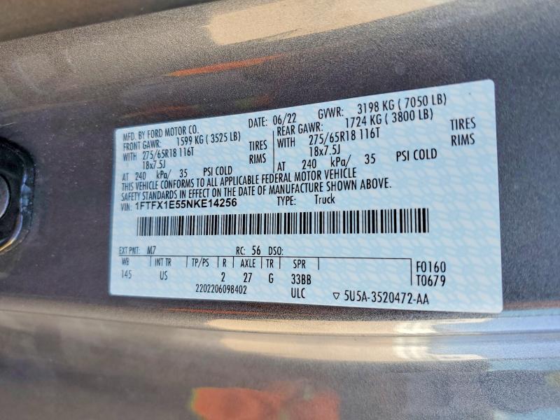 Продажа на аукционе авто 2022 Ford F150, vin: 1FTFX1E55NKE14256, номер лота: 66578786