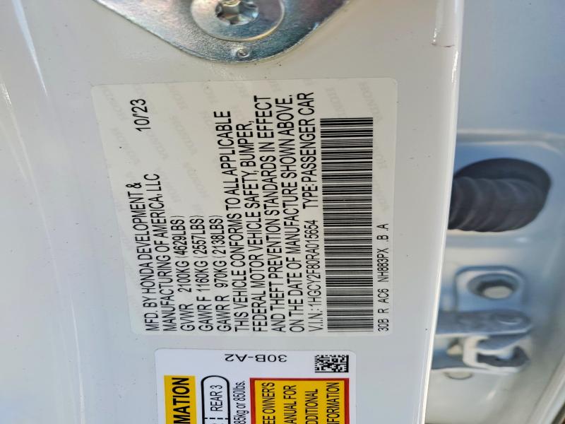 Aukcja sprzedaży 2024 Honda Accord, vin: 1HGCY2F80RA015654, numer aukcji: 65404746