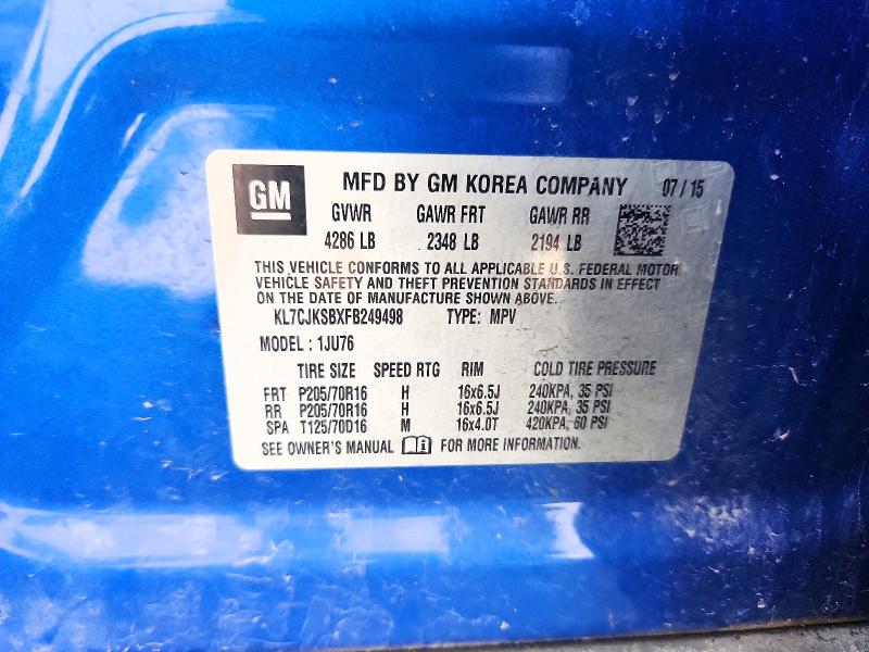 64919616 :رقم المزاد ، KL7CJKSBXFB249498 vin ، 2015 Chevrolet Trax مزاد بيع