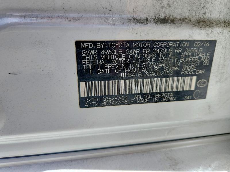 Aukcja sprzedaży 2016 Lexus Gs 200t, vin: JTHBA1BL3GA002153, numer aukcji: 65673346