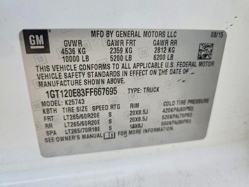66968266 :رقم المزاد ، 1GT120E83FF667695 vin ، 2015 Gmc Sierra مزاد بيع