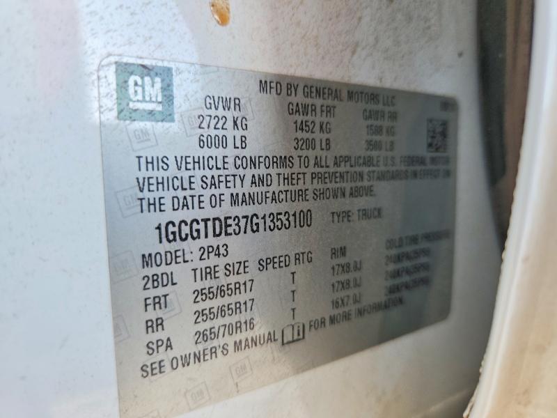 2016 Chevrolet Colorado მანქანა იყიდება აუქციონზე, vin: 1GCGTDE37G1353100, აუქციონის ნომერი: 64760126