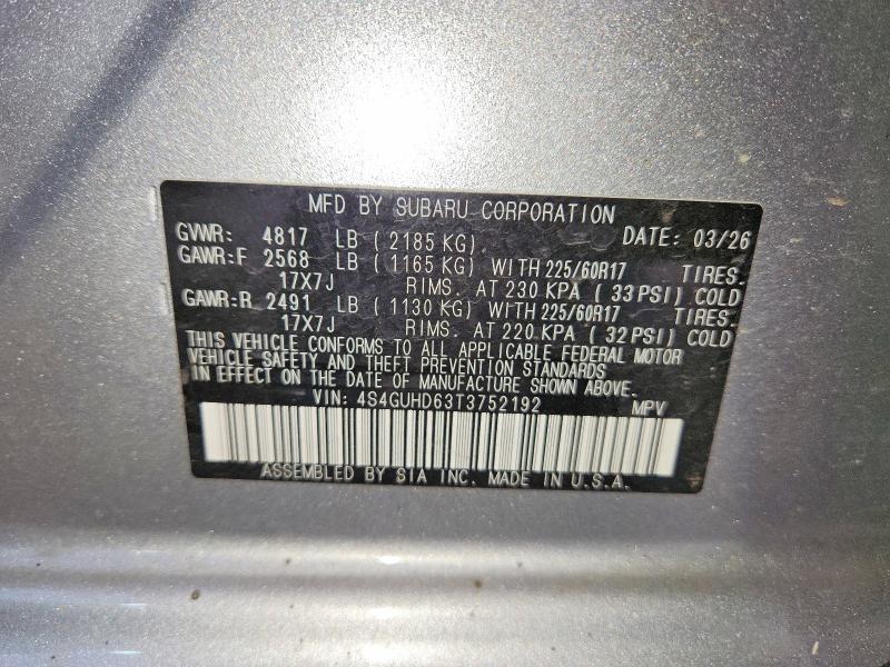 2026 Subaru Crosstrek მანქანა იყიდება აუქციონზე, vin: 4S4GUHD63T3752192, აუქციონის ნომერი: 64298906