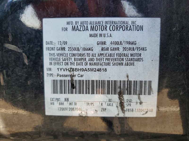 2010 Mazda 6 მანქანა იყიდება აუქციონზე, vin: 1YVHZ8BH9A5M24818, აუქციონის ნომერი: 65484076