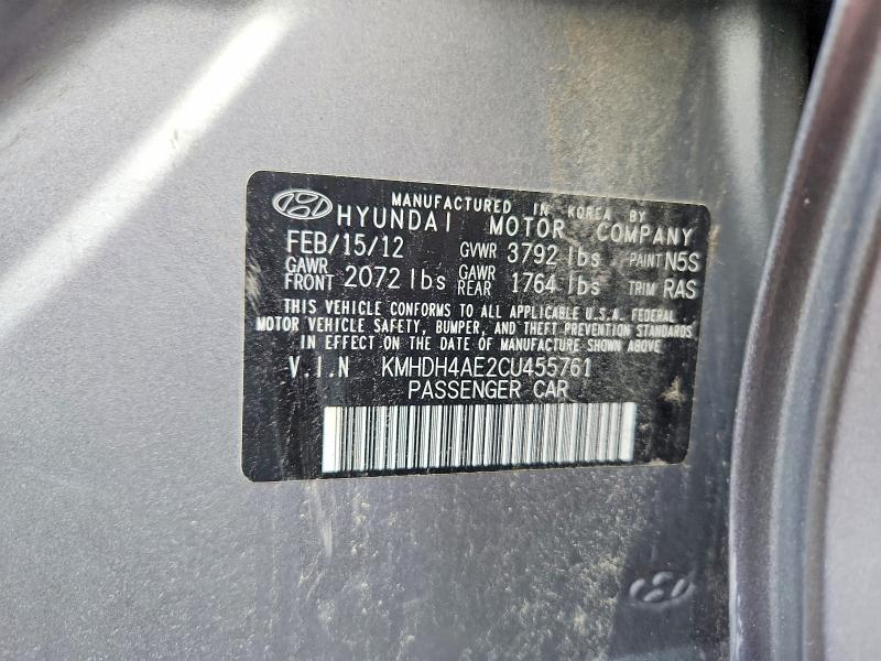 Продаж на аукціоні авто 2012 Hyundai Elantra, vin: KMHDH4AE2CU455761, номер лоту: 65271126