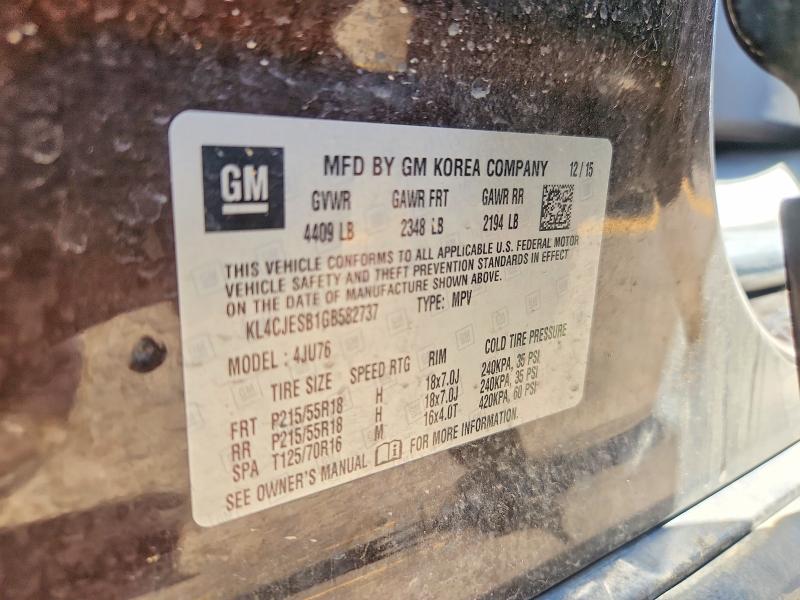 2016 Buick Encore მანქანა იყიდება აუქციონზე, vin: KL4CJESB1GB582737, აუქციონის ნომერი: 66018886