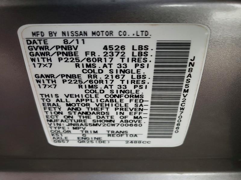 Продажа на аукционе авто 2012 Nissan Rogue, vin: JN8AS5MV2CW700660, номер лота: 65365926