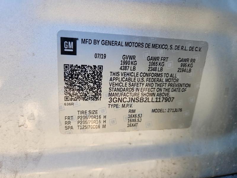 64749806 :رقم المزاد ، 3GNCJNSB2LL117907 vin ، 2020 Chevrolet Trax مزاد بيع