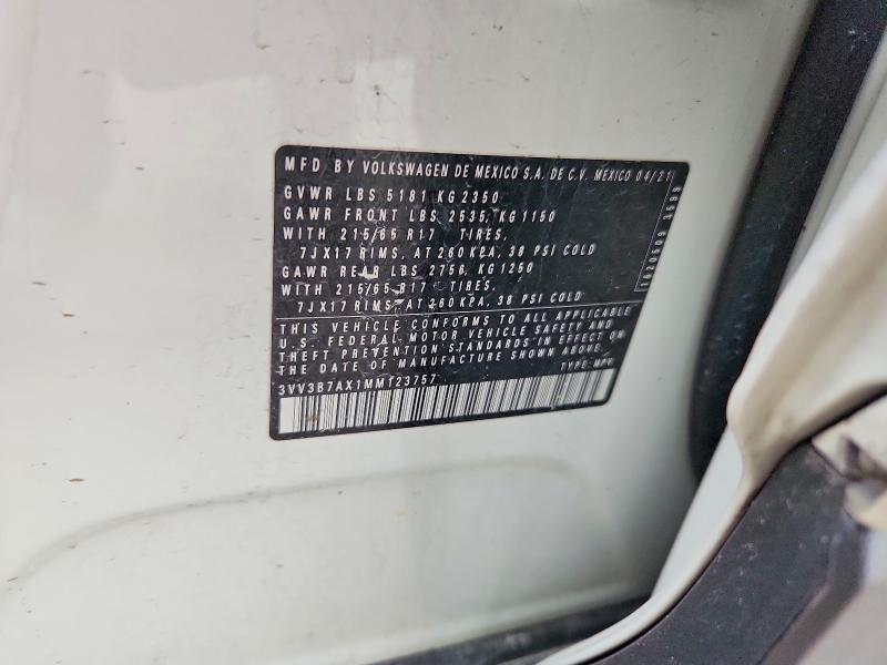 Aukcja sprzedaży 2021 Volkswagen Tiguan, vin: 3VV3B7AX1MM123757, numer aukcji: 65839496