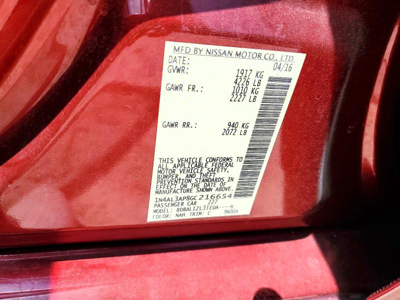 63845416 :رقم المزاد ، 1N4AL3AP8GC216654 vin ، 2016 Nissan Altima مزاد بيع