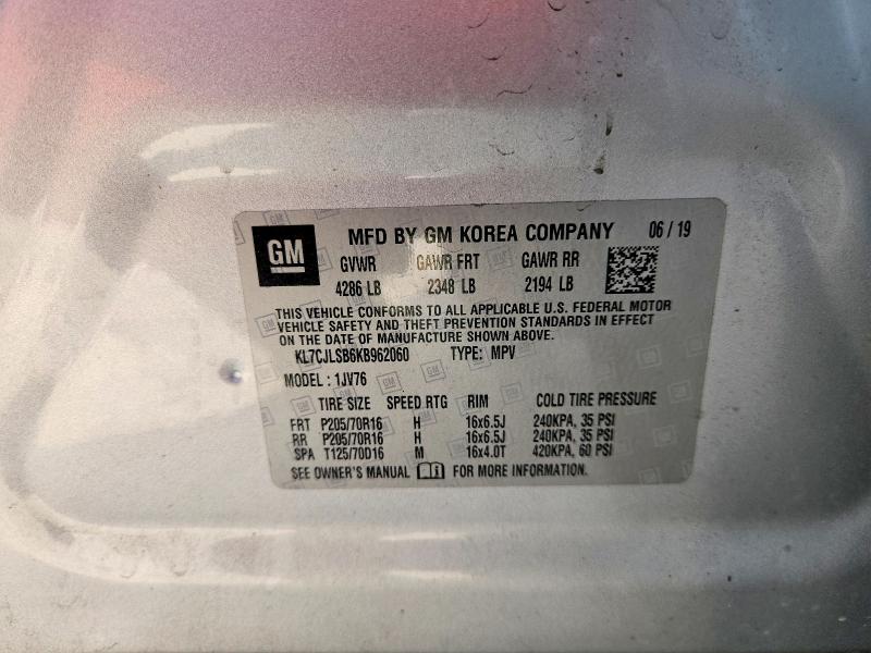 66971366 :رقم المزاد ، KL7CJLSB6KB962060 vin ، 2019 Chevrolet Trax مزاد بيع